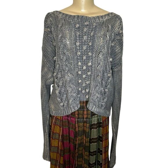 Elizabeth & James Kennedy grey/cream Pom Pom knit sweater large - Picture 3 of 8